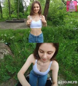 Skinny young chick is ready to have sex even in nature